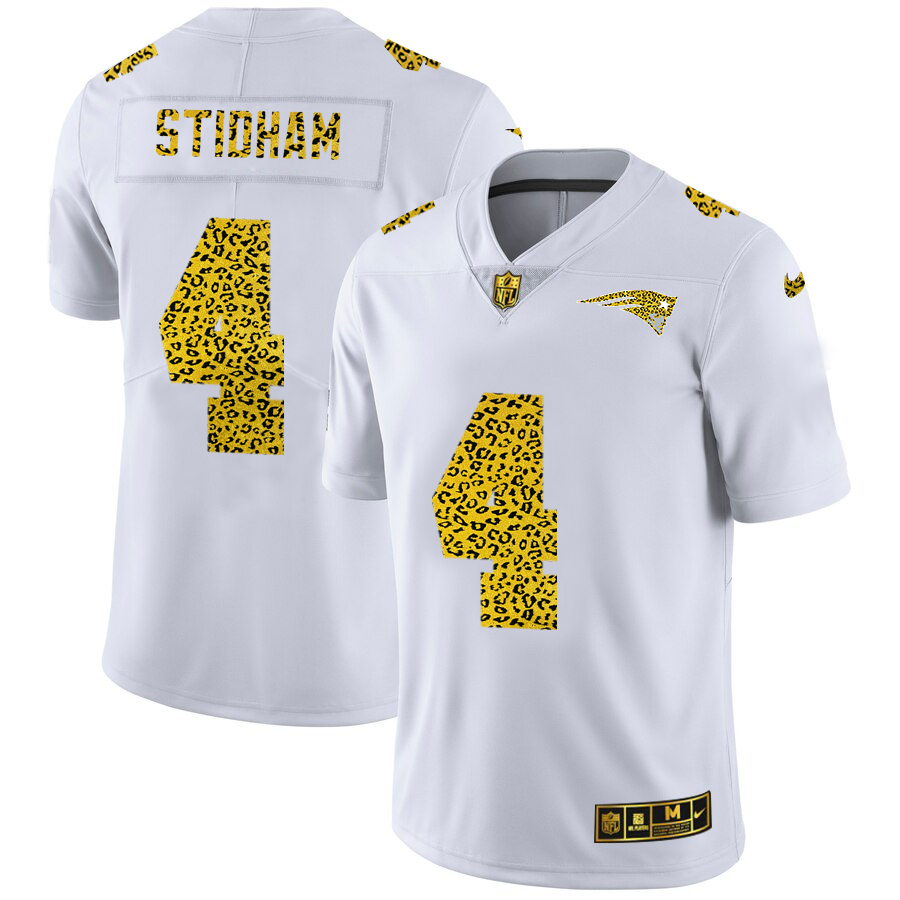 New England Patriots #4 Jarrett Stidham Men Nike Flocked Leopard Print Vapor Limited NFL Jersey White